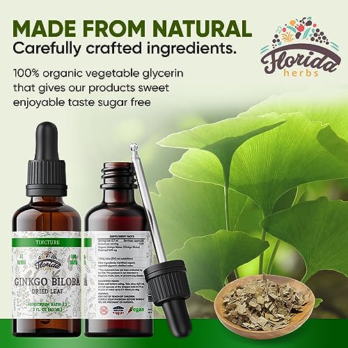 Florida Herbs Ginkgo Biloba Tincture Organic Ginkgo Biloba Extract (Ginkgo Biloba) Dried Leaf Herbal Supplement 2 Oz thumb #1