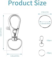 Vista 2 de 100 piezas de ganchos para llavero con llaveros, cierres de pinza de langosta giratorios de metal, para clip de llavero, manualidades de joyería