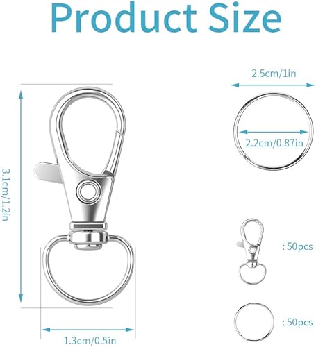 Miniatura 9 de 100 ganchos para llavero con llaveros, cierres de mosquetón giratorios de metal, para llavero de clip, fabricación de joyas, manualidades (bronce