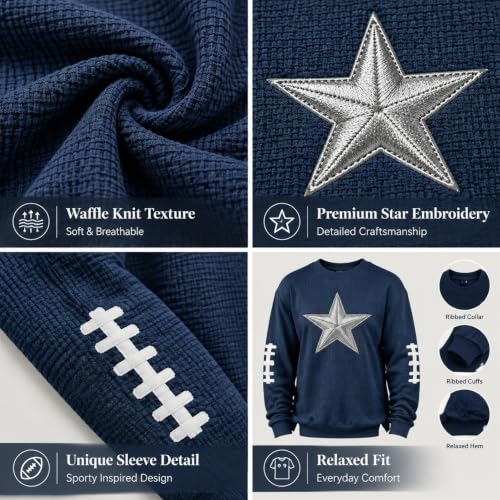 SdGgsgv Waffle Knit Game Day Sweatshirt Football Crewneck Sweatshirt Men - image 2