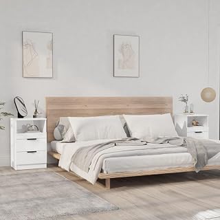 BOWEKAM Muebles de noche para el hogar y el jardín, 2 unidades, color blanco brillante