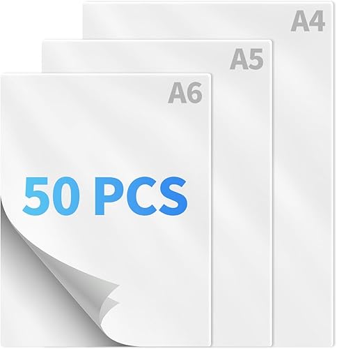 Crenova Bolsas de laminación térmica, 50 hojas de laminación (5 piezas A4+20 piezas A5+ 25 piezas A6), bolsas transparentes de 3 mil para laminador