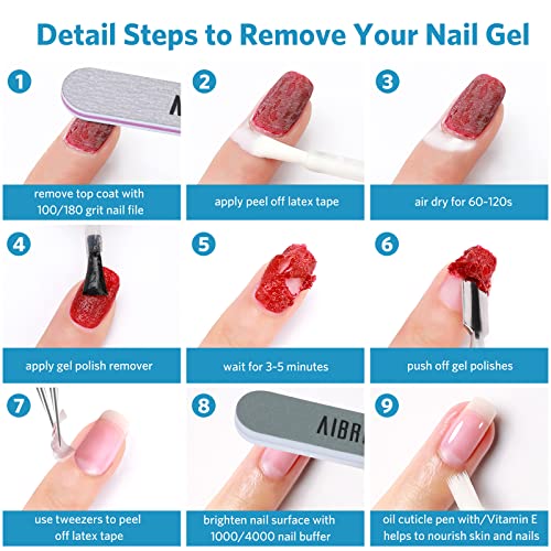 Aibrit Gel Nail Polish Remover Kit, 8Pcs Gel Polish Remover With Liquid Latex Peel Off Tape For Nails, 3-5 Mins Quick Remove For Glitter Soak-Off Nail Gel Polish, Removedor De Esmalte Gel 0.5 Fl.oz./15Ml. #TOP6
