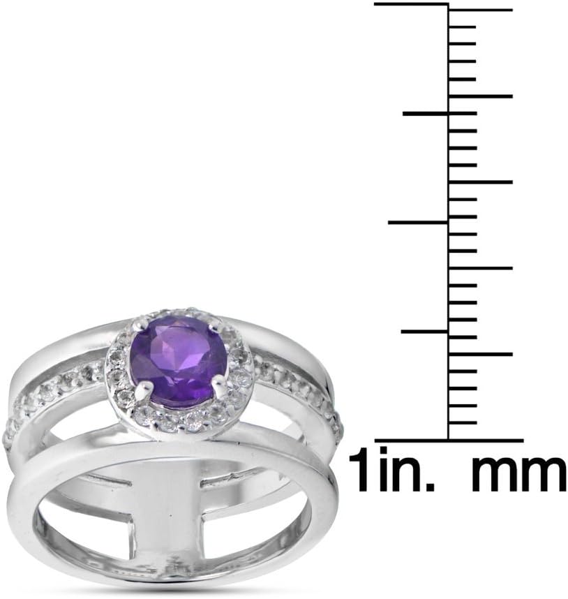 Ice Gems Sterling Silver African Amethyst and White Topaz Three Row Halo Ring