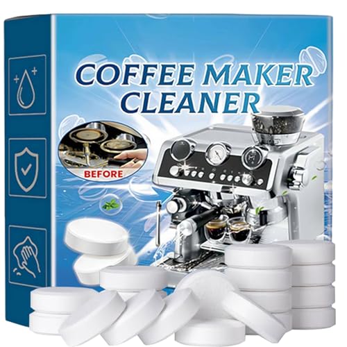 Pastillas descalcificadoras limpiadoras para máquinas de café, 20 unidades, fórmula de grado alimenticio, disuelve la escala/grasa/residuos de café, espuma rápida, limpieza profunda, degradable y
