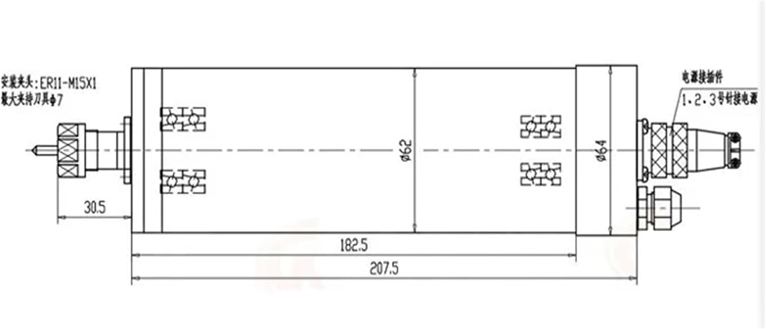 60000RPM 1.2KW 220V ER11 water-cooled spindle 62MM high speed