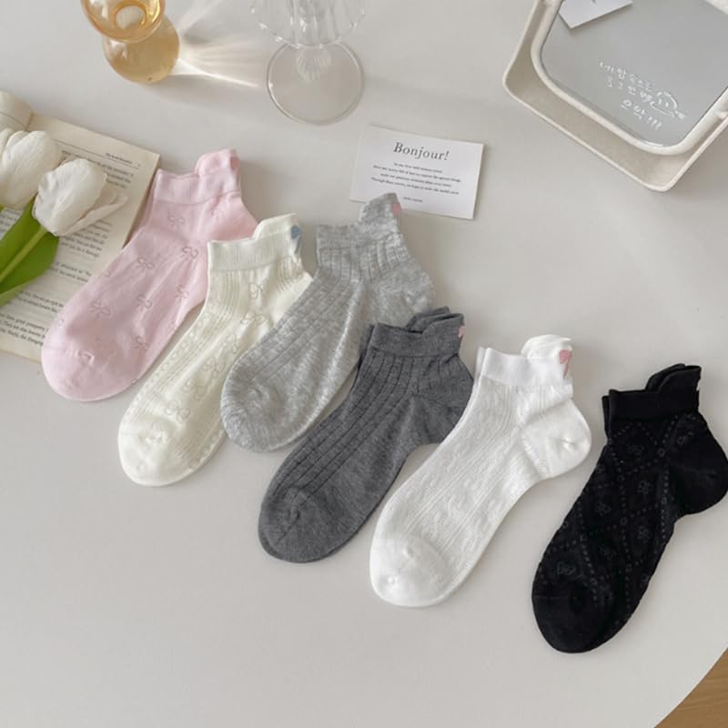 6 Pairs Solid Color Socks, Breathable And Fashionable Flower Socks