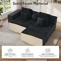 Korser 91" Cloud Sectional Couches for Living Room, Convertible L-Shape Boneless Couch with Ottoman, Comfy Modular Sectional Sofa, Deep Seat Sofa with Throw Pillows for Living Room, Corduroy, Black — image 5
