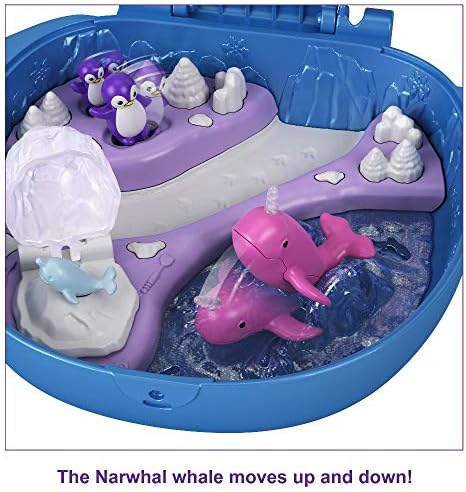Polly Pocket Freezin' Fun Narwhal Compact with Fun Reveals, Micro Polly, Lila Dolls, Husky Dog & Sled, Polar Bear Figure & Sticker Sheet; 4 Y+, GKJ52