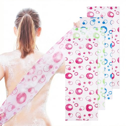 4 PCS Exfoliating Washcloth, 35 Inch, 3 Colors Nylon Bath Towel