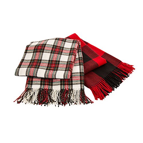 Glitzhome Plaid Throw Blanket Christmas Tartan Throw Blanket Plaid Blanket With Tassels For Bed Couch Sofa Reversible Plaid Throw thumb #6