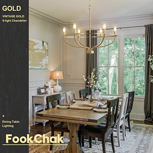Fookchak 6-Light Gold Chandelier Vintage Candle Chandelier Dining Room Chandelier Over Table For Bedroom, Living Room,Kitchen,28.54In,E12 #TOP1