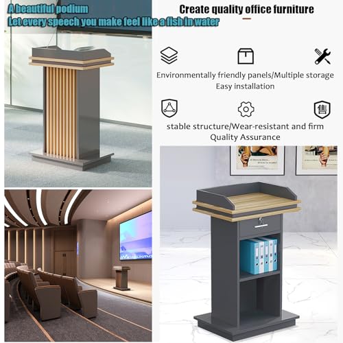 Atriles de madera y podios con estantes de almacenamiento para conferencias 3