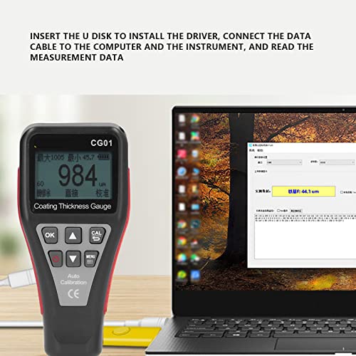 Medidor Digital de Espesor de Recubrimiento, Medidor de Película de Pintura, Detector de Espesor de Pintura Automotriz con almacenamiento de 6 conjuntos de datos, pantalla rotativa automática, advertencia de batería baja para base de hierro miniatura 5