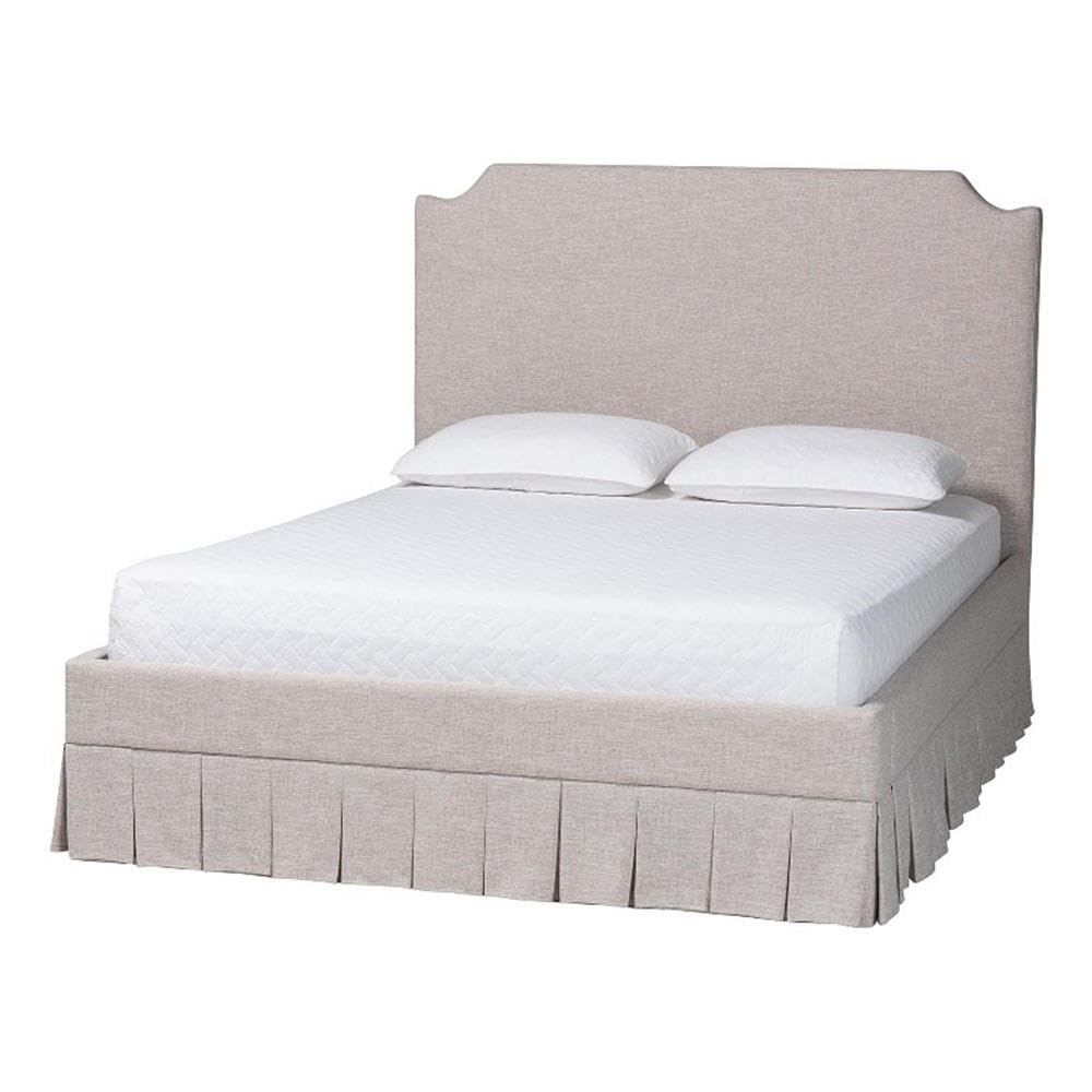 Ronelyn Platform Bed with Pleated Skirt Fabric Bed Frame King by Baxton Studio – King Size, Fabric, Beige, Model 270-21003-14834-CYMX