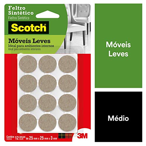 Scotch, 3M, Feltro Sintético para Móveis Leves, Redondo, Marrom, Médio, 12 unidades
