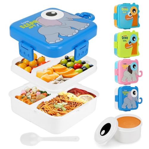 Farerkass Fiambrera para Niños con Compartimentos,1600 ml Caja Bento a Prueba de Fugas, Caja Bento con 6 Compartimentos, Aptos para Microondas y lavavajillaspara Niños Adultos Jardín Escuela (Azul)