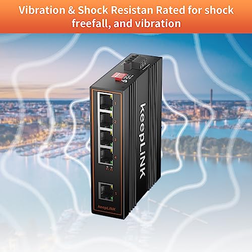 Image of 5 Port Industrial Gigabit Switch Unmanaged, Ethernet Din-Rail Switch, IP40 Operating Temperature Range of -30 - 75C (-22 - 167F)