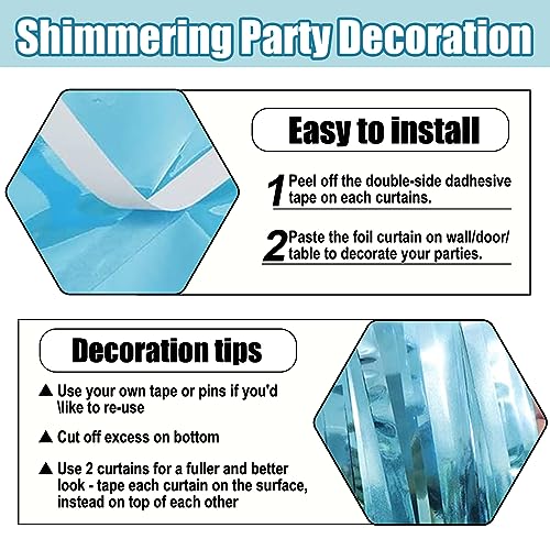 Image of 6 Pack Light Blue Foil Fringe Curtain Backdrop, 3.28Ft x 8.2Ft Metallic Tinsel Foil Fringe Streamer Curtains for Photo Booth, Christmas Day, Thanksgiving, Wedding, New Year Party Decorations
