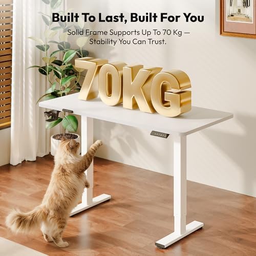 Bild 3 - SANODESK Höhenverstellbarer Schreibtisch 110×54 cm – Kompakter Standing Desk mit praktischem Zubehör, ideal für kleine Räume, leise & sicher mit Anti-Kollisions-Schutz(Weiß)