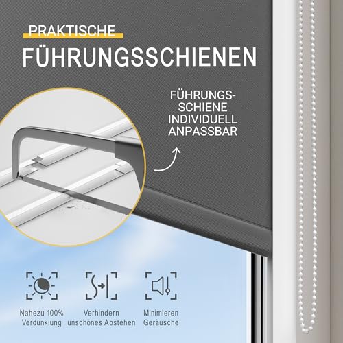 Sol Royal Kassettenrollo mit Führungsschiene SolReflect K24 60x175 cm Anthrazit - Blackout Thermorollo seitliche Führungsschienen - Befestigung ohne Bohren - Verdunkelungsrollo 60cm breit