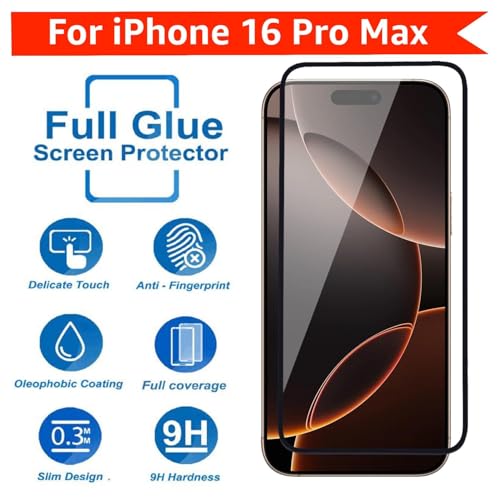 Image of Premium Tempered Glass Screen Protector Compatible with iPhone 16 Pro Max (6.9 Inch) | 9H Hardness | Edge to Edge Protection | Anti Scratch | Bubble Free Installation | HD Clear | Ultra Thin Screen Guard