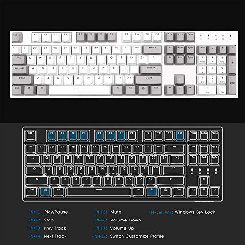 DURGOD Gaming Mechanical Keyboard with Cherry MX Silent Red Switches - 104 Key - Double Shot PBT - NKRO - USB Type C - for Gamer/Typist(White,ANSI/US)