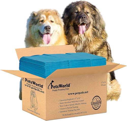 Image of PetsWorld Enormous Dog Pee Pads 37 inchx54 inch 25 Count - XXXL Pet Pee Pads for Giant Dogs & Pets, Heavy Duty Leak-Proof Dog Training Pads, Super Absorbent Quick-Dry Potty Pads with Adhesive Tabs