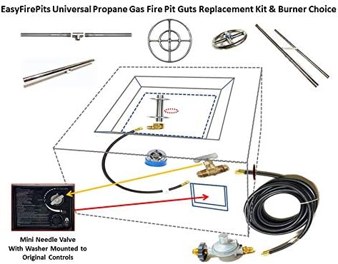 Universal Propane Gas Fire Pit Guts Replacement Kit & Burner Choice (12.00, 12 Inch T Burner)
