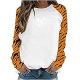 Manche longue. 2022 Haut Femme Chemisiers et Blouses Décontracté Pullover Casual Femme Pull Imprimé Tigre Sweatshirt Top Manches Longues Col Rond T Shirt Léger Casual Sweat Blouse Top Pullover