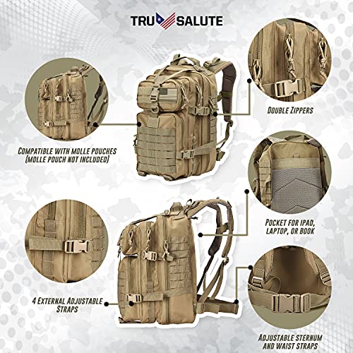 Tru Salute Military Tactical Backpack Large Army 3 Day Assault Pack Molle Bugout Bag Rucksack (Tan) #TOP3