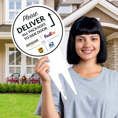 Image of Package Delivery Sign, Delivery Instructions Deliver All Package to Side Door Sign, 9x17 Inches Round Shape, Aluminum Composite Made in USA by Sigo Signs
