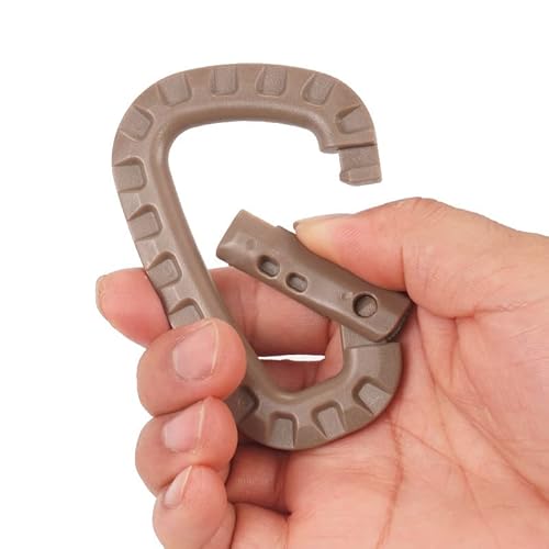 HOUSON 12 Stück Karabiner Kunststoff, D-Form Karabiner Kunststoff Plastik Karabinerhaken Karabiner Clip Set Khaki