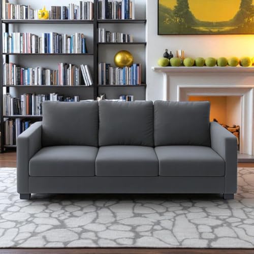 Image of FURNY Hedstor 3 Seater Fabric Sofa Set (Dark Grey Color) | Durable Comfort | Modern Design | Ideal for Living Room