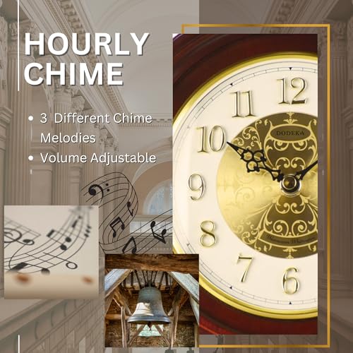 Mantel Clock Antique Classic Luxury Style Golden Clock Dial Alnus Wood Clock Frame Hourly Chime Non-Ticking Night Mode - Image 2