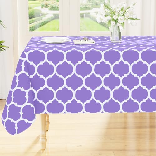 Image of Smiry Rectangle Table Cloth, Flannel Backed Vinyl Tablecloth, 52 inchx70 inch | Waterproof Plastic Tablecloths, Wipeable Table Cover for Dining, Indoor and Outdoor (Lavender)