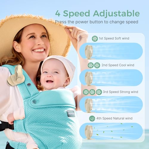 Image of Momcozy Portable Stroller Fan with Clip | 4-Speed Mini-Fan for Carrier | Personal Fans Ultra Light 0.26lb | Gaps ≤4.5mm | Handheld Cooling | Rechargeable Rotate for Diaper Backpack /Table /Chair