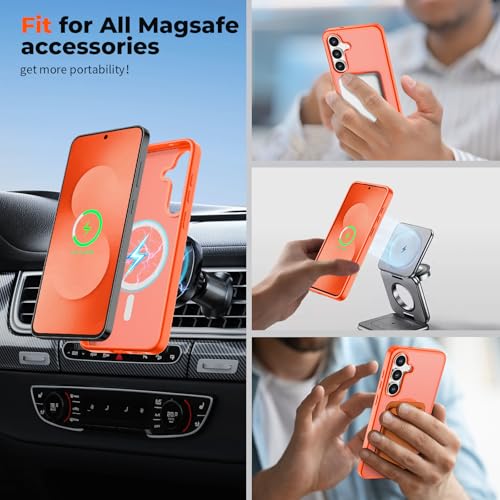Image of SUPFINE Magnetic for Samsung Galaxy S25 FE Case with Screen Protector, (Built-in Magnets) (Military Grade Drop Protection) Slim Translucent Shockproof Phone Case,Orange