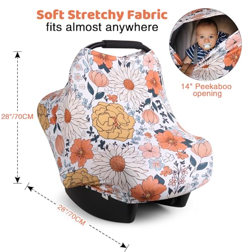 Image of Rquite All-in-1 Car Seat Cover Baby, Carseat Covers for Girl Boy, Stretchy Soft Infant Car Seat Cover, Multi-use Baby Carrier Cover, Car Seat Canopy, Stroller Sun Shade, Nursing Breastfeeding Cover