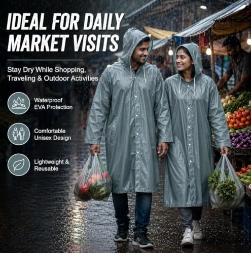 Image of RERANT Unisex Waterproof Long Raincoat with Hood and Pockets, Reusable Lightweight Rain Poncho Jacket for Men and Women, Multicolor