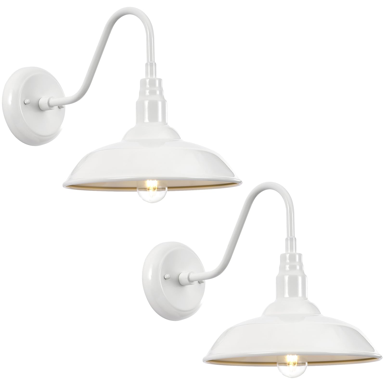 Outdoor Gooseneck Barn Light Fixture with Wall Mount, 10'' Diameter White Exterior Waterproof Wall Lantern for Porch, Farmhouse Wall Sconce, 2 Pack, LM2201-WH-2P
