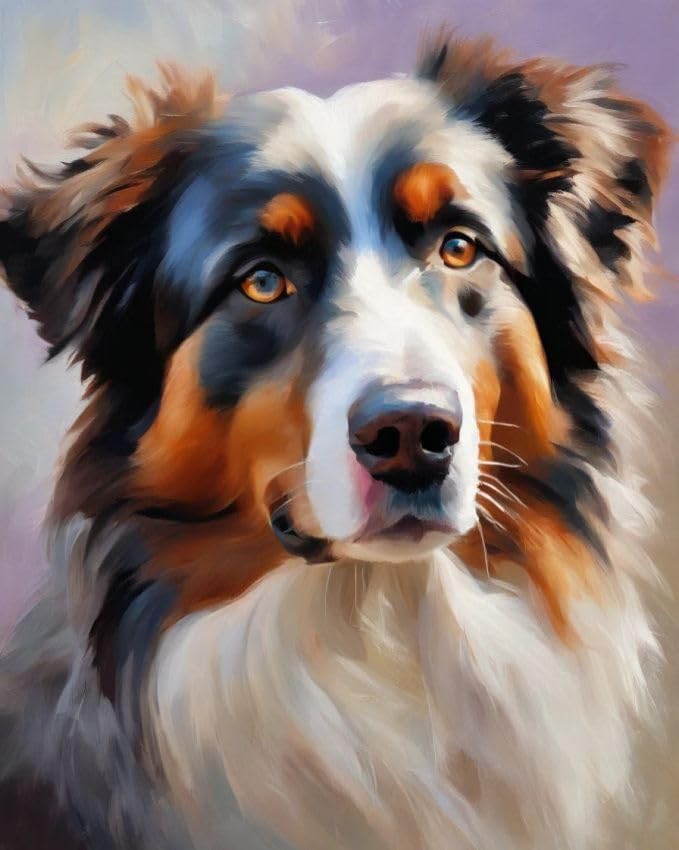 ZMHZMY Oil Painting DIY Paint by Numbers for Beginner Australian Shepherd Painting by Number Kits Oil Paint Drawing Canvas Home Decor,40x50cm,Without Frame