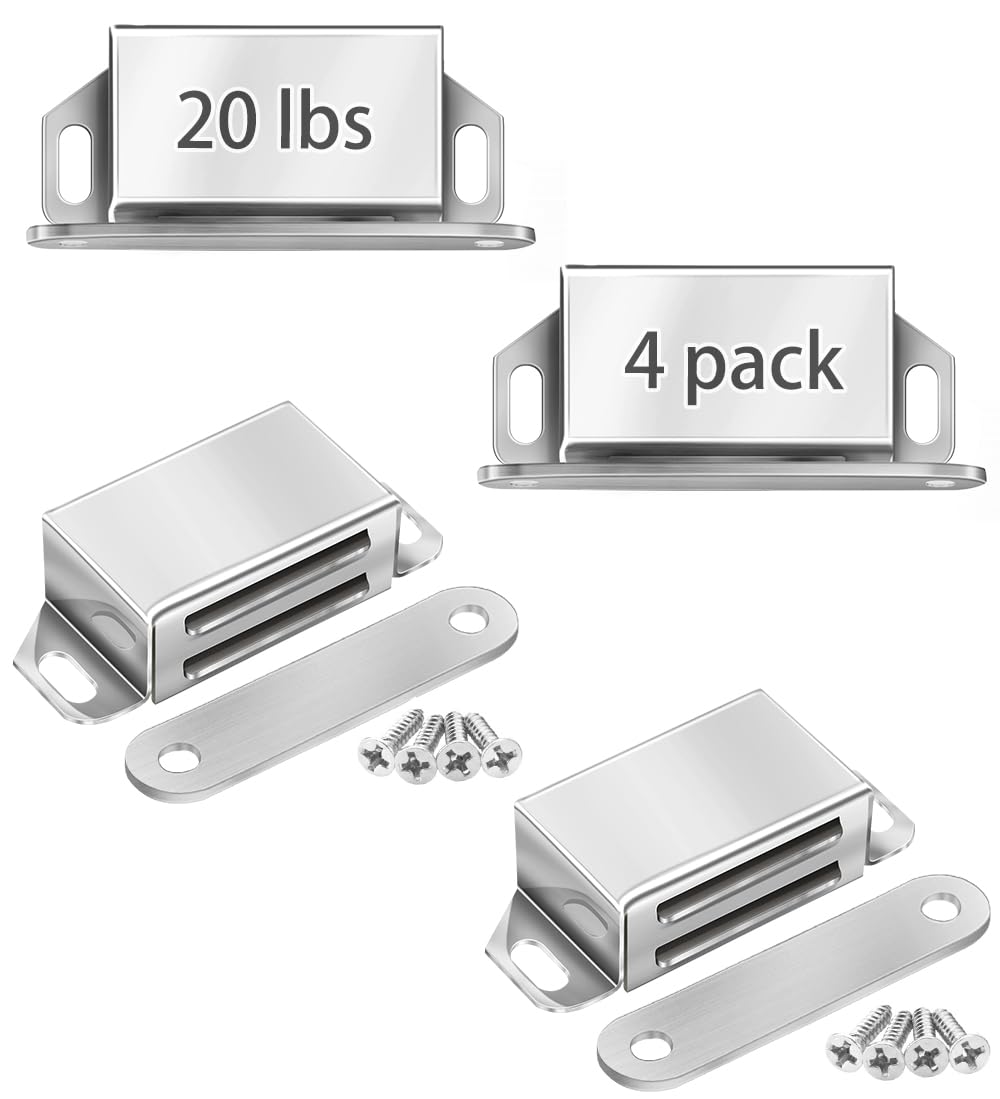 Onarway Magnetic Door Catch 4 Pack 20 lbs Strength Stainless Steel Chrome Cabinet Latches for Bathroom Kitchen Sliding Door Window Cupboard