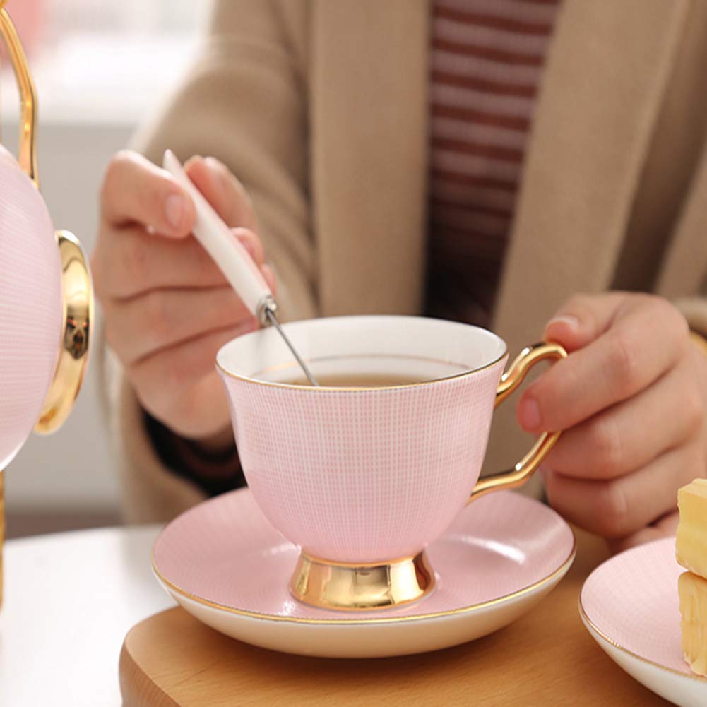 Juego De Café Y Té De Cerámica Estilo Palacio De 19 Piezas con 1 Cafetera, 6 Tazas, 6 Platillos, 6 Cucharas Y 1 Estante De Metal.