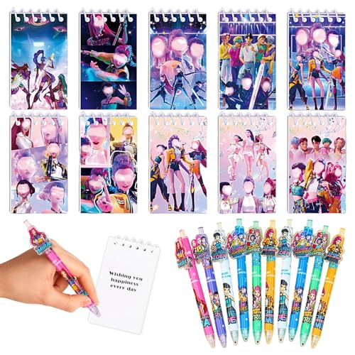 Ellxen Dämonen Schreibwaren Set, 10er Pack Mini Cartoon Notizbücher mit Stiften ideales Mitgebsel für Kindergeburtstagsfeiern Geschenke für Goodie Bags Schule Belohnungen