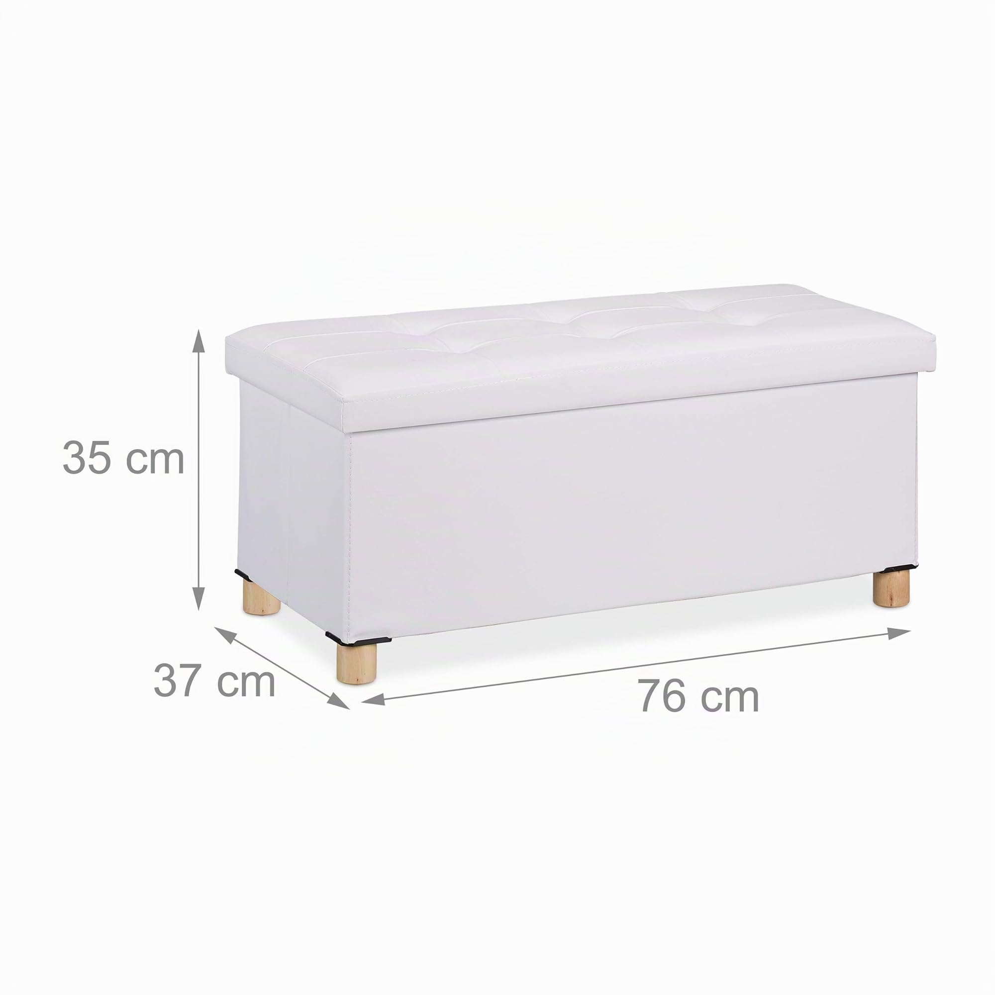 relaxdays cassapanca Panca con Contenitore, in finta pelle, Imbottita, Corridoio, Camera da Letto, HxLxP: 35 x 76 x 37 cm, Bianca, legno, gommapiuma, 1 pz