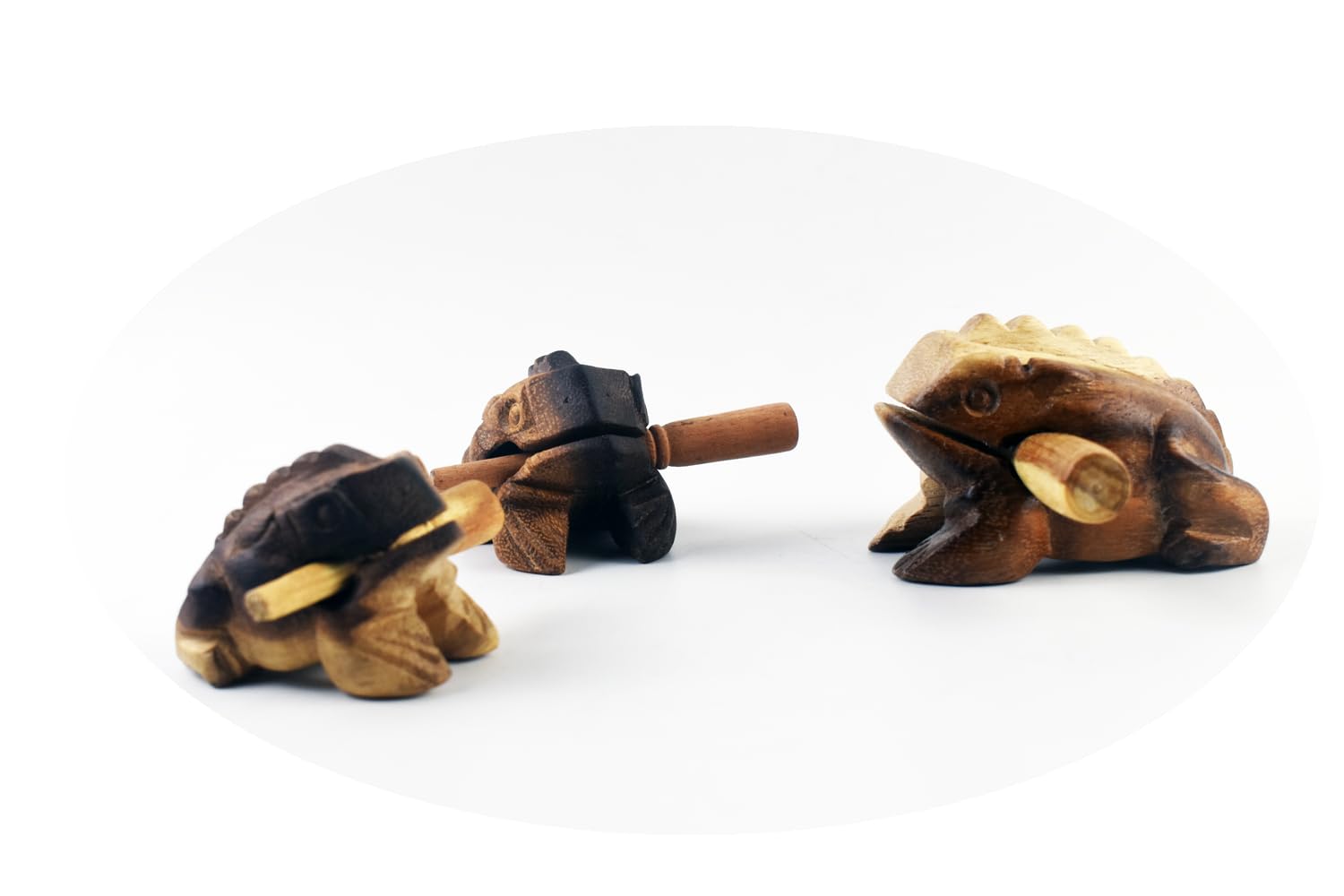 Guiros Percussion Instruments Wooden Frog 3 Piece Set of 4 Inch, 3 Inch, 2.5 Inch, Wooden Frog Musical Instrument (Vintage Style)