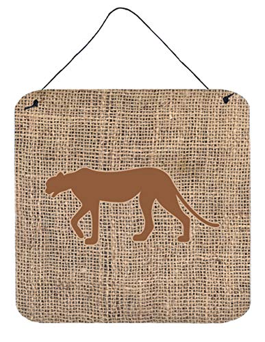 Caroline's Treasures BB1004-BL-BN-DS66 Leopard Burlap and Brown Wall or Door Hanging Prints Aluminum Metal Sign Kitchen Wall Bar Bathroom Plaque Home Decor, 6x6, Multicolor