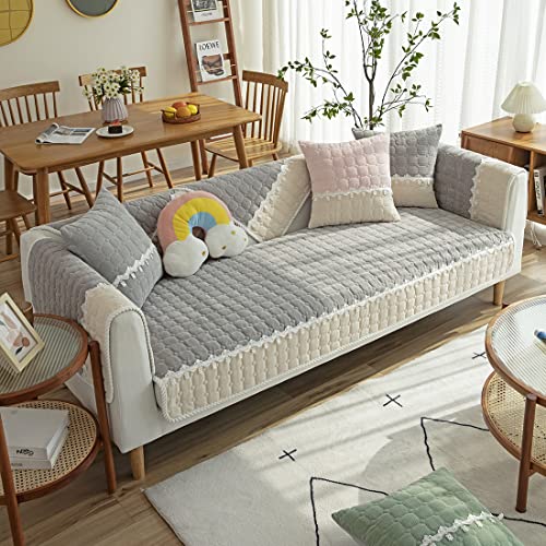 Vctops Corduroy Sofa Cover Couch Covers Plaid Quilted Patchwork Sectional Couch Cover Anti-Slip Slipcover For Kids Dogs Pets Love Seat Recliner Armrest Backrest Cover, 1 Piece (Lightgrey,43"X63") #TOP12