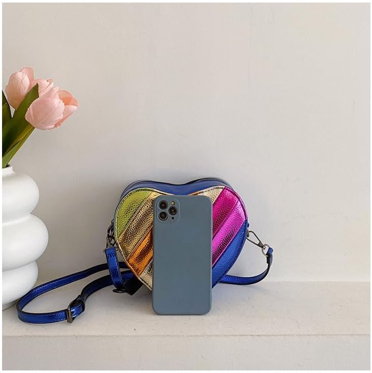 NPJGKY Rainbow Patchwork Heart - Shaped Shoulder Crossbody Bag Adjustable Strap Trendy Design - Image 3
